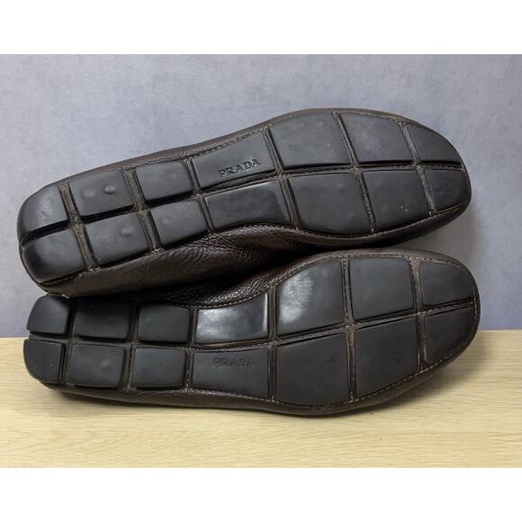 PRADA Driving Loafers Mens 2D 2172 Brown Leather Slip On Shoes Size 9.5 - Picture 4 of 10